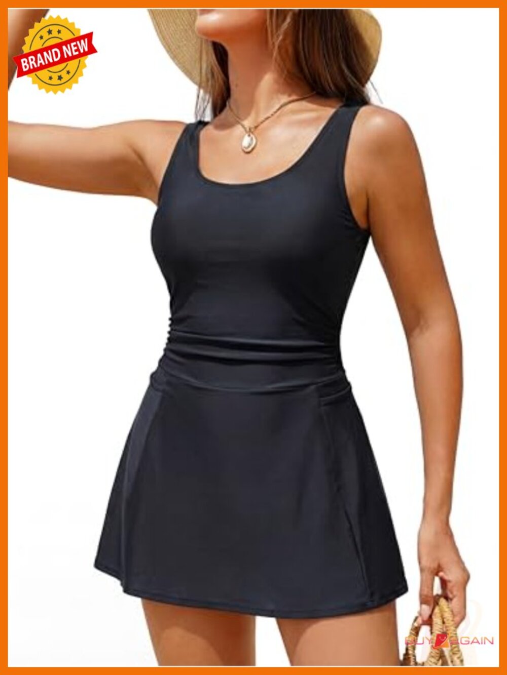 Modest One Piece Swim Dress with Tummy Control and Pockets